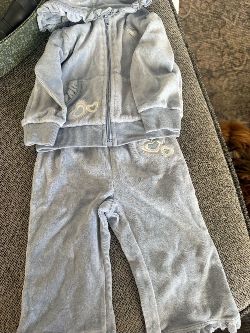 The Children's Place Light Blue Velour Sweat outfit with Heart Appliqués